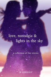 Book cover: A starry silhouette of a couple dancing. Love, Nostalgia & Lights in the Sky by JL Peridot